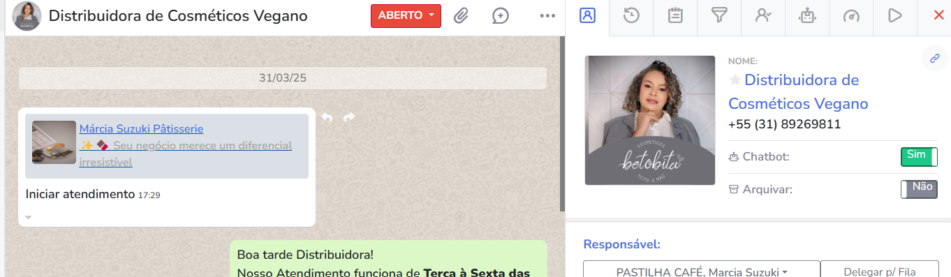 Só inicia o atendimento e não fala mais