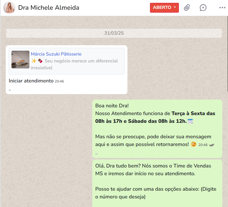 iniciar o atendimento e não responde