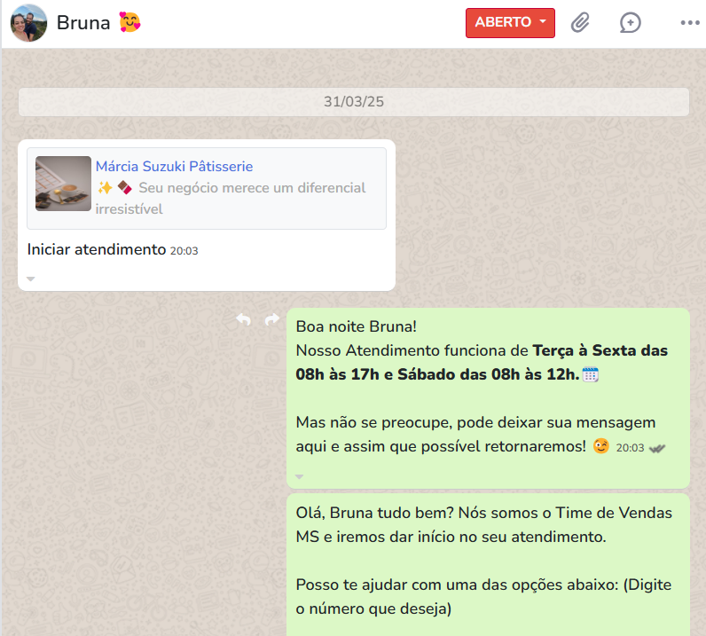 iniciar o atendimento e some
