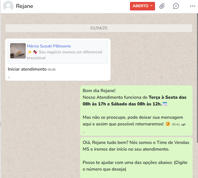 iniciar o atendimento